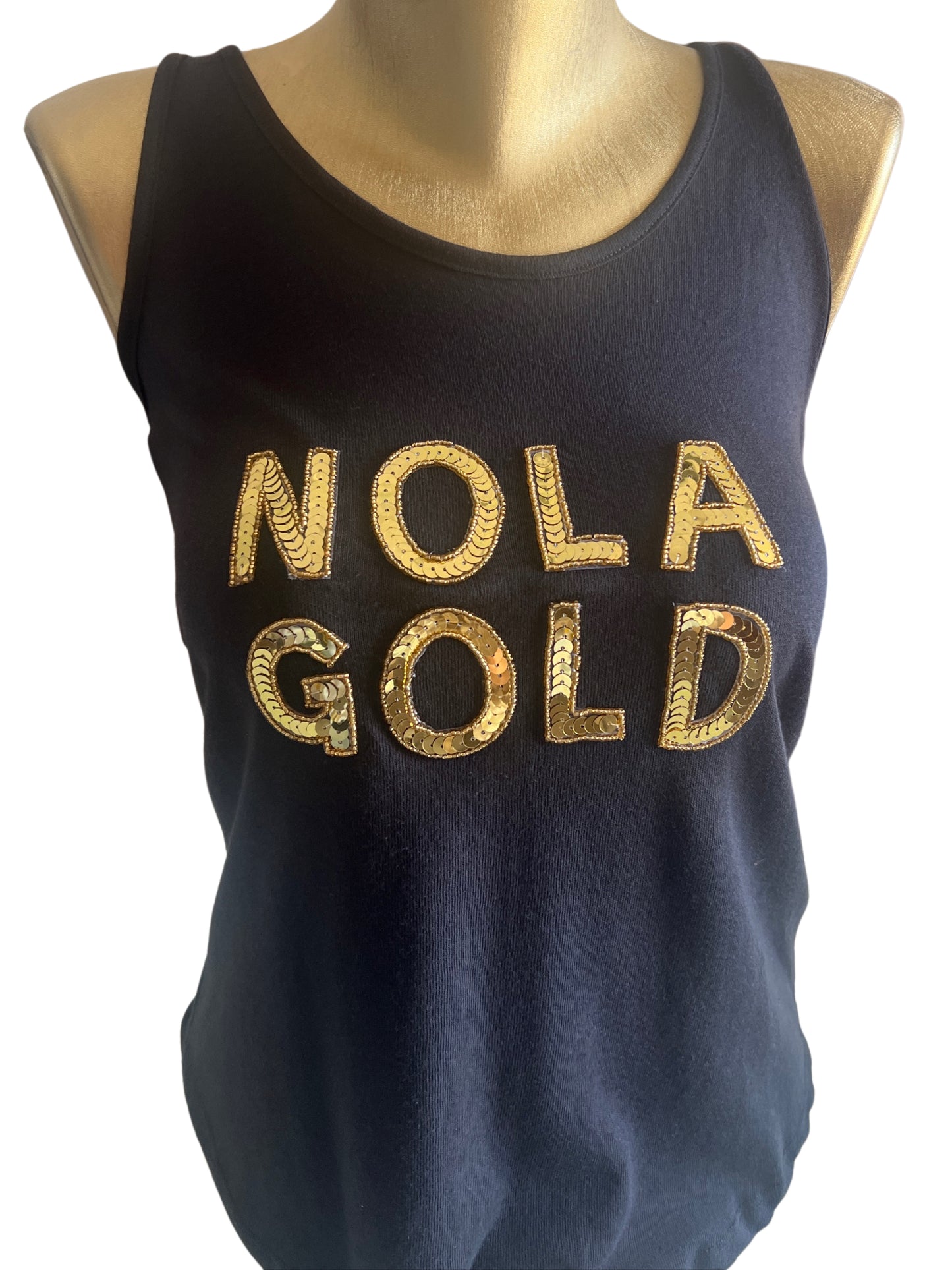 Nola Gold Ladies Sequin Black Tank
