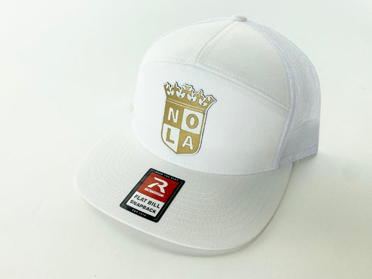 NOLA GOLD Gold/White Leather Patch White Cap