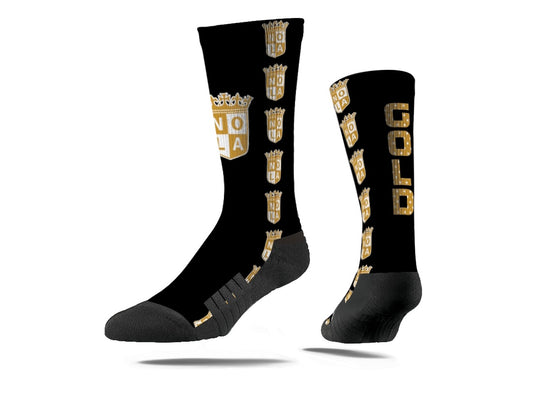 Nola Gold Socks Crew Black Repeated Logos